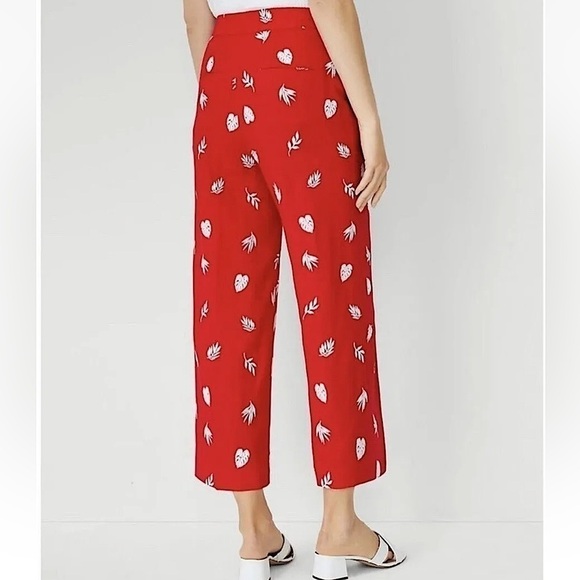 Ann Taylor Linen Blend Plant Leaf Embroidered Wide Leg Crop Pant Red 10 - Picture 2 of 11
